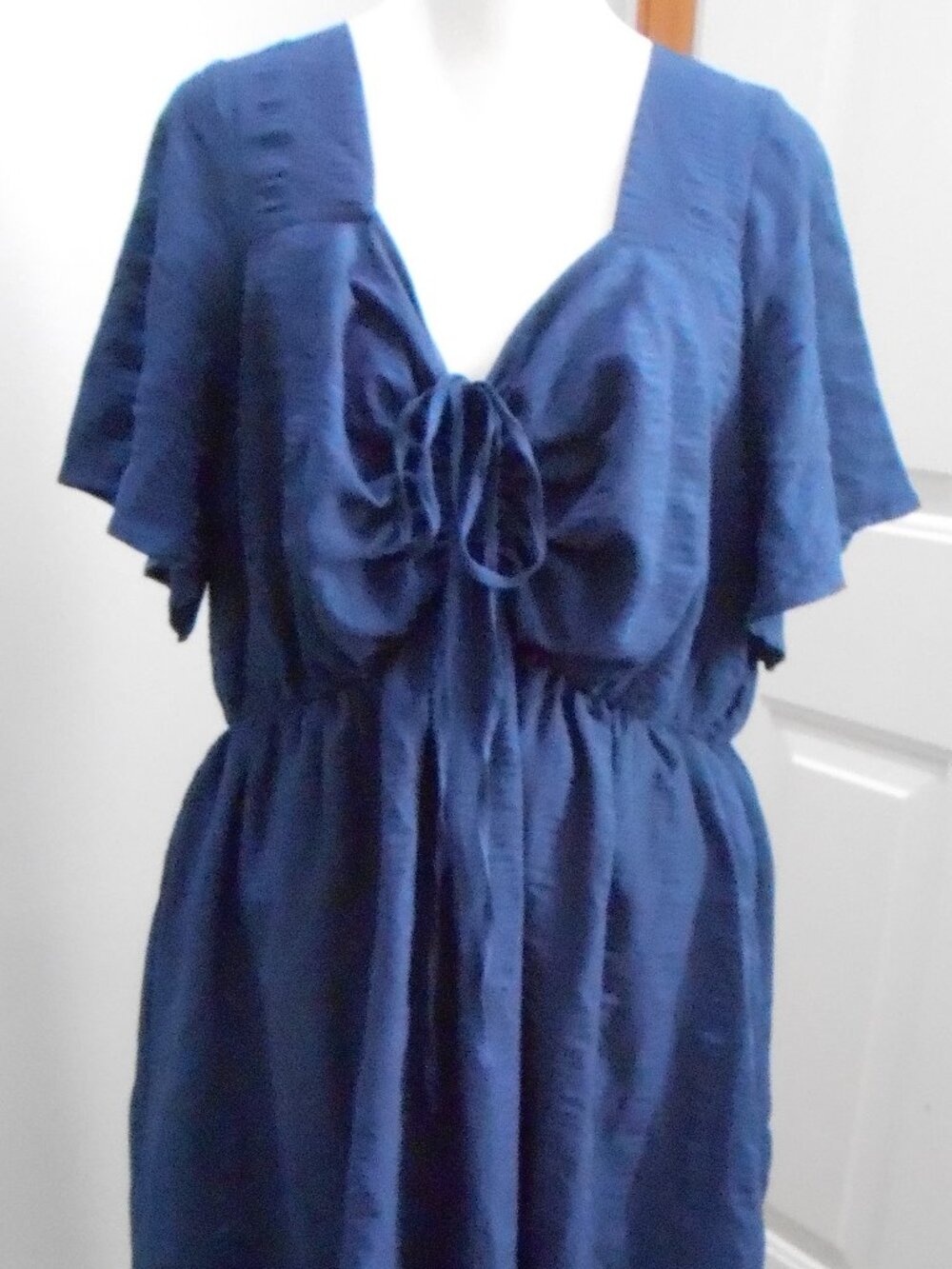Women's Navy Blue Short Sleeve Elastic Waist Lined Maxi Dress Plus Size-2X